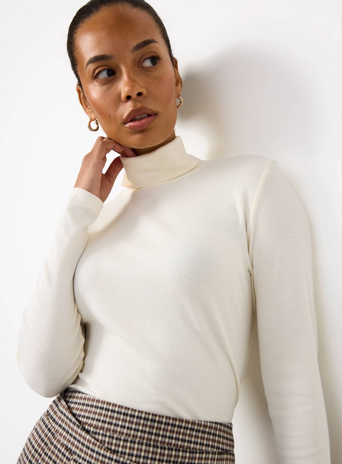 Black & Cream Modal Rib Roll Neck T-Shirts 2 Pack 24 - Image 2